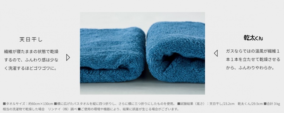 広島県内ガス衣類乾燥機乾太くん設置工事広島ガス住設㈱タオルの仕上がり