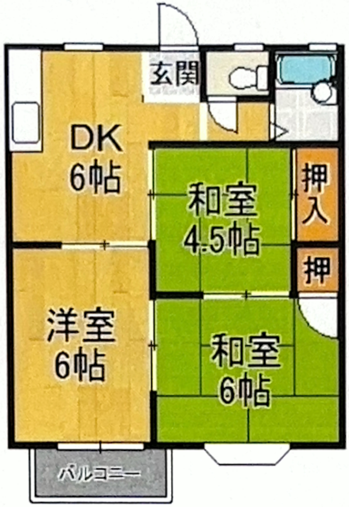 福山市幕山台6丁目賃貸アパートサントピアアイ201号室間取り