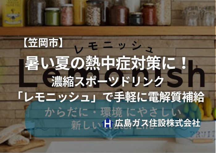 【笠岡市】暑い夏の熱中症対策に！濃縮スポーツドリンク「レモニッシュ」で手軽に電解質補給